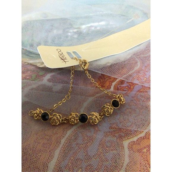 NWT Gold & Black Flower Ankle Bracelet Anklet - Picture 5 of 10